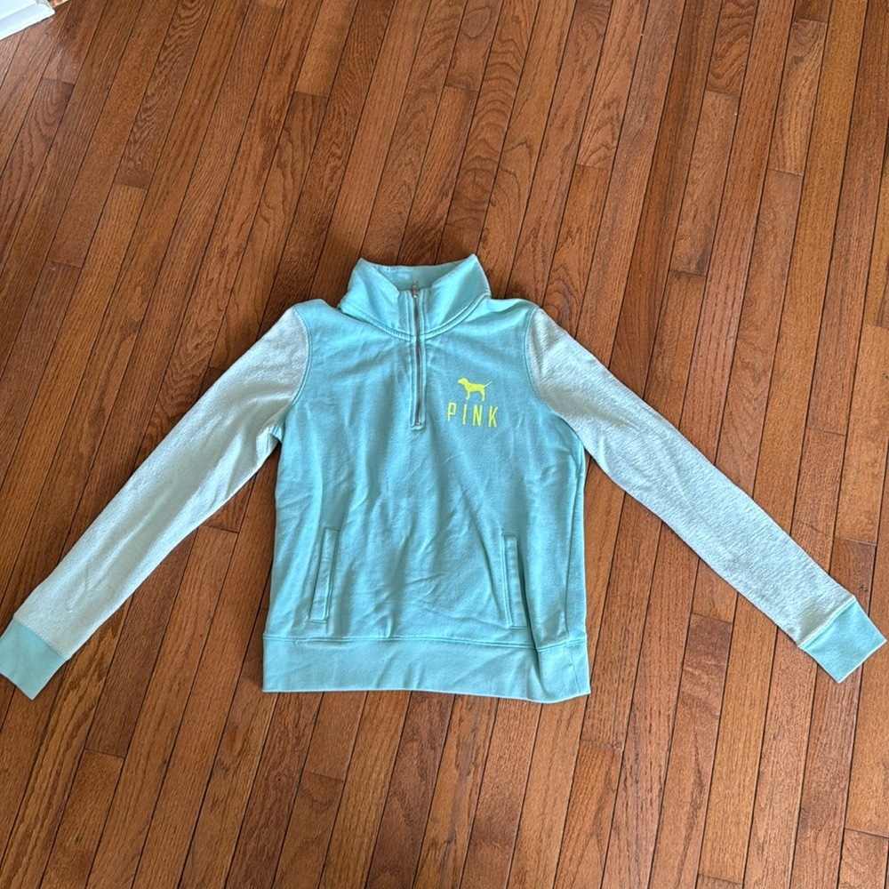 Quarter zip light blue PINK sweater. Used but great condition